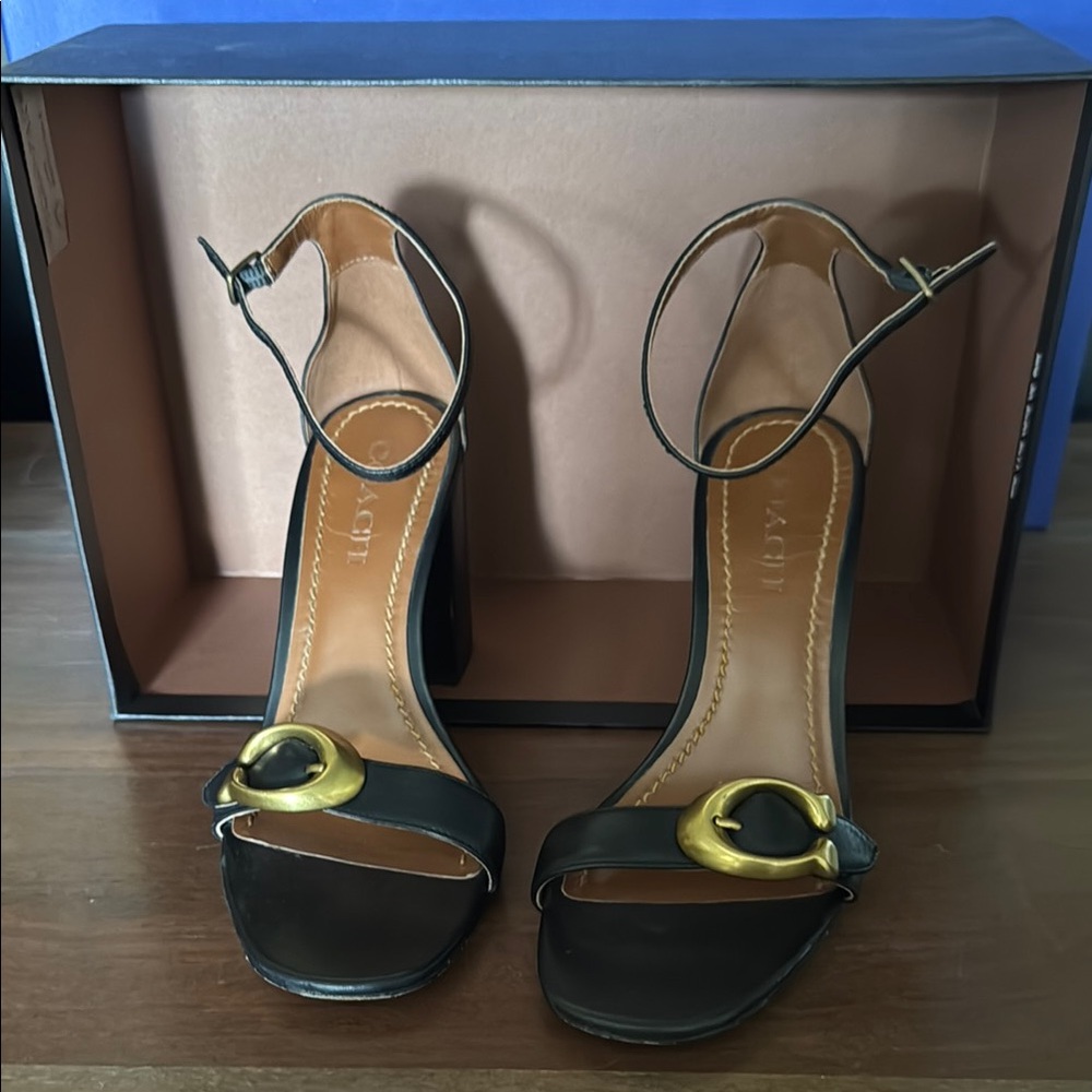 Coach Black Heels with Gold Buckle